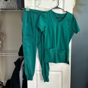Green scrubs with jogger pants